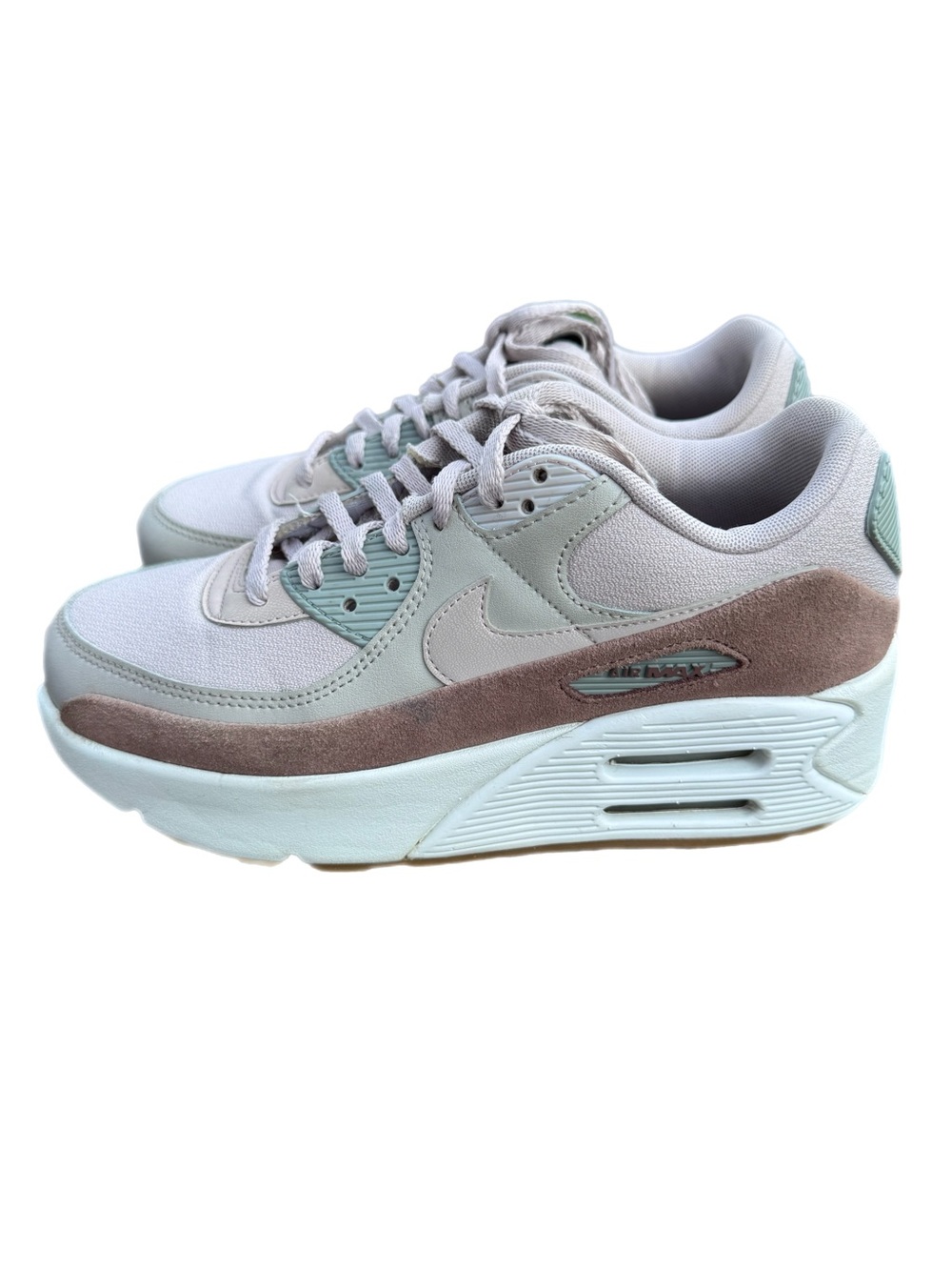 Nike Air Max 90 LV8 Women's Pink/Gray Leather/Suede Platform Sneakers Sz 7.5